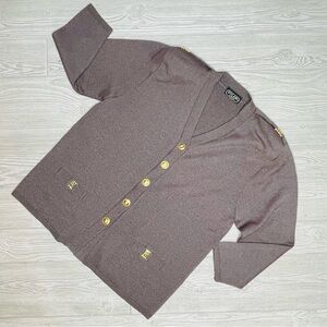 Vintage dylani Knitwear grey Cardigan button sweater Gold Metal Embellished